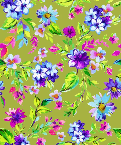 Pequenas flores de cabrito. padrão de aquarela para moda, papel de embrulho — Fotografia de Stock