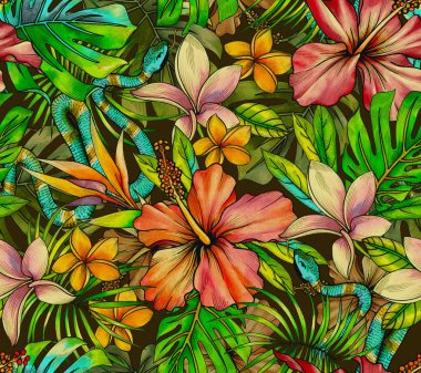 yılan derisi ile şaşırtıcı Dikişsiz tropikal desen