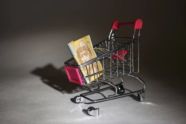 Kırık bir alışveriş arabası Ukraynalı hryvnia