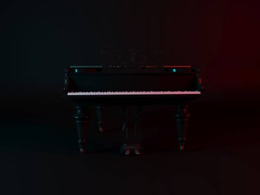 Piyanonun koyu arkaplandaki 3d canlandırması