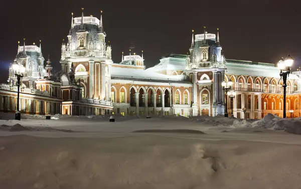 Night Tsaritsyno Parkfoto Scattate Sera Dell Inverno 2018 Neve Architettura — Foto Stock