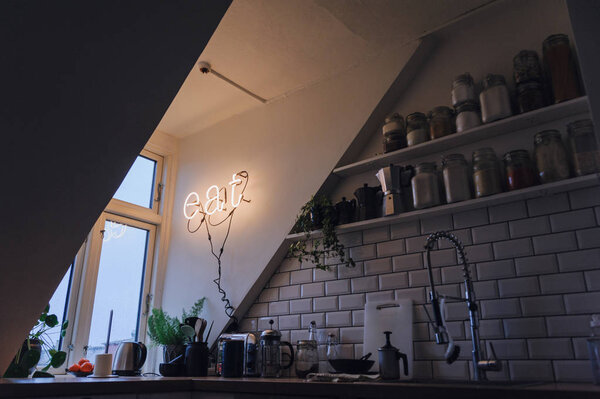Traditional Scandinavian kitchen with light decor. 