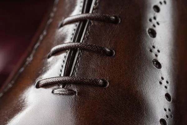 Close up of a new pair of brown leather dress shoes