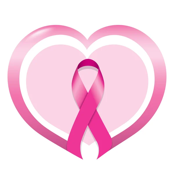 Icono símbolo de lucha y conciencia contra el cáncer de mama, cinta rosa en un corazón. Ideal para materiales educativos e información — Vector de stock