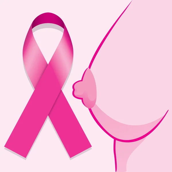 Icono símbolo de la lucha y la conciencia contra el cáncer de mama, la cinta rosa y un pecho. Ideal para materiales educativos e información — Vector de stock
