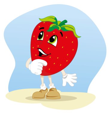 Resimde maskot meyve çilek. Çocuk hikayeleri ve bilgi için idealdir