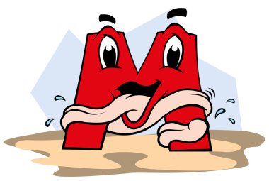Illustration depicting a mascot, Letter M with tongue out. Ideal for institutional and educational materials clipart