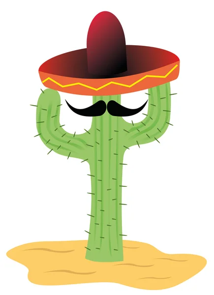 Ilustração representando um cacto mexicano com sombrero e bigode. Mármara ideal materiais educacionais e culturais — Vetor de Stock
