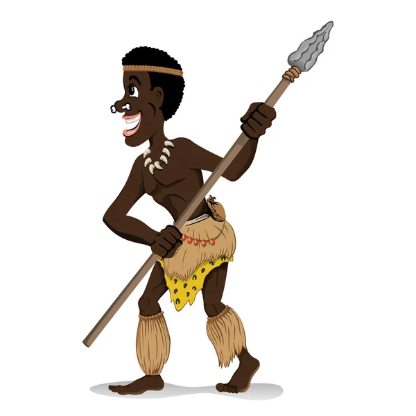 Εικονογράφηση που εκπροσωπούν αυτόχθονες πολεμιστής της αφρικανικής κουλτούρας, κρατώντας δόρυ. Ιδανικό για εκπαιδευτικά και πολιτιστικά υλικά — Διανυσματικό Αρχείο