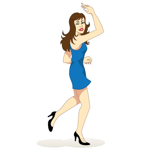Ilustrație de o fată brunetă fericită dansând fericit. Ideal pentru materiale instituționale și educaționale — Vector de stoc