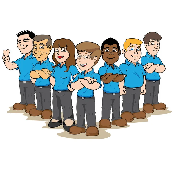 Resimde maskot kişi satıcı, takım veya grup profesyonellerin yardım etmeye hazır. Kurumsal malzemeleri ve eğitim için ideal