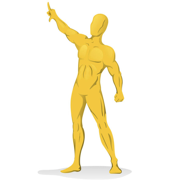 Иллюстрация статуи золотого человека с поднятой рукой. Идеально подходит для визуальной коммуникации, информации и институционального материала
