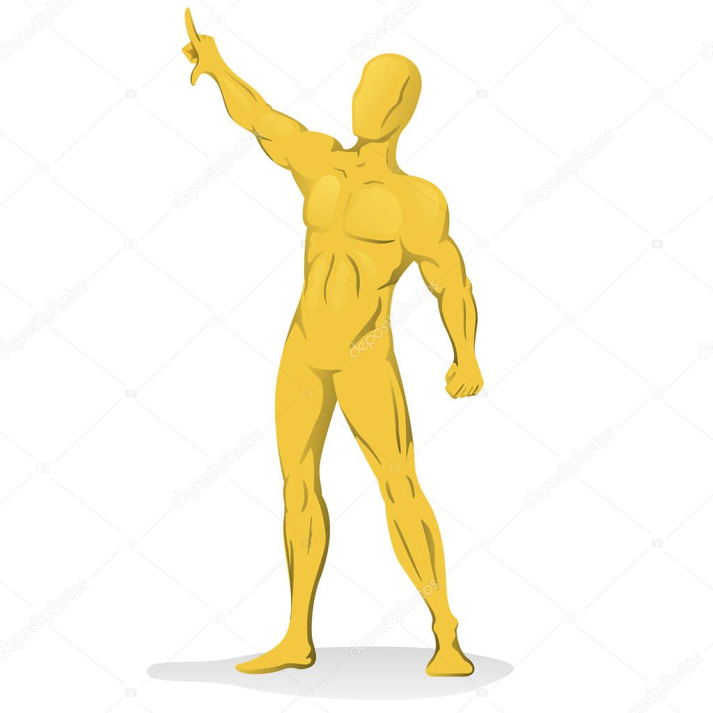 Illustration of golden person statue with arm raised. Ideal for visual communication, information and institutional material