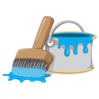 Resimde bir nesne boyama malzeme temsil eder, mavi boya ve fırça. Çocuk kitapları ve kurumsal malzeme için idealdir