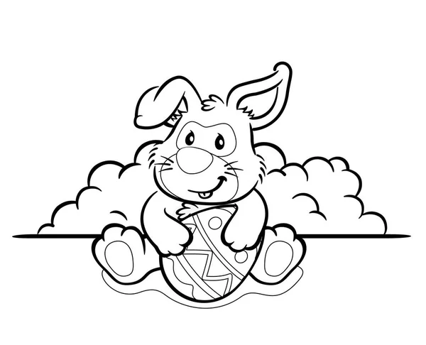 Ilustração para colorir o coelho de Páscoa que mantém um ovo de Páscoa. Ideal para eventos comemorativos e institucionais —  Vetores de Stock