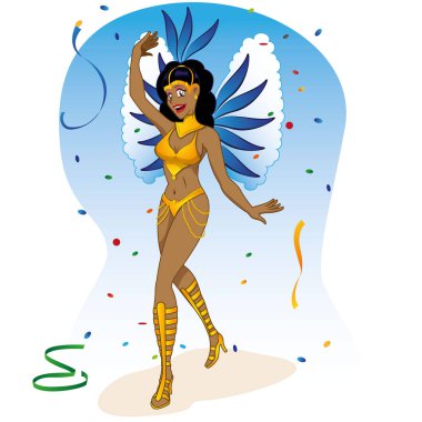 Character woman dancer of Brazilian carnival with fantasy. Ideal for information on cultural, tourism and institutional events clipart