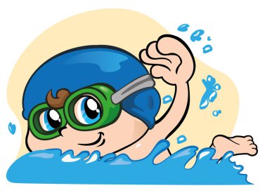 Spor, oynayan çocuk yüzme temsil eden illüstrasyon