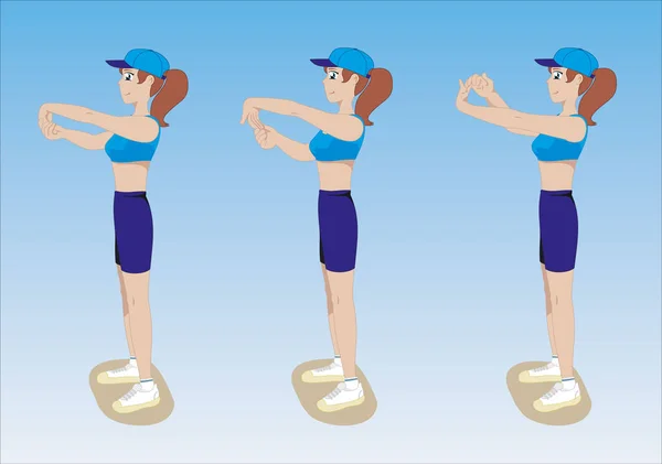 Illustration d'une fille montrant des exercices d'étirement physique — Image vectorielle