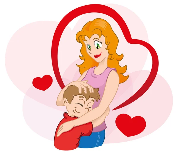 Illustration is an affectionate hug between mother and child — Stock Vector