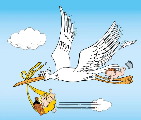 This is the legend of a stork delivering newborn — Stock Vector