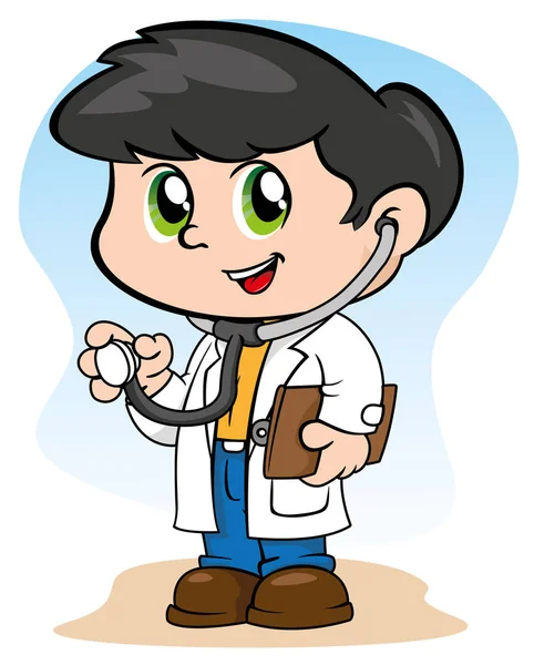 Ilustração representando um médico infantil uniforme com estetoscópio e prancheta — Vetor de Stock