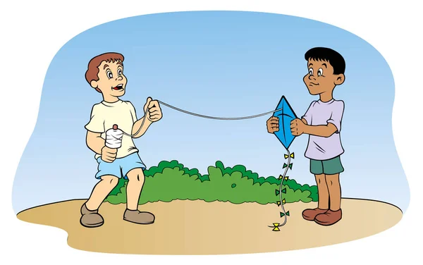 Kinderen spelen met kite — Stockvector