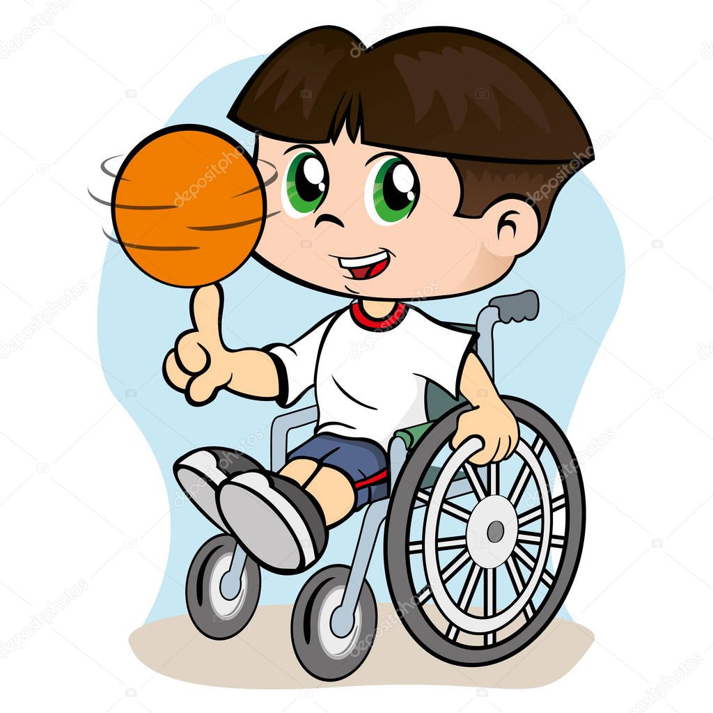 Illustration of a child with special needs in a wheelchair practicing sport