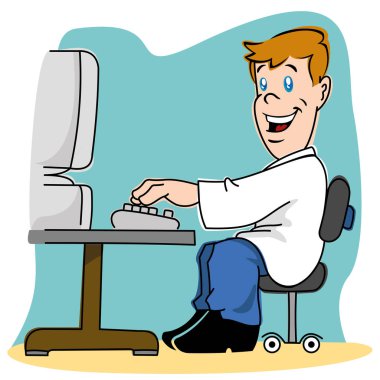 Bilgisayar başında oturan bir kişi adam Illustration. Eğitim ve kurumsal eğitim materyalleri için idealdir