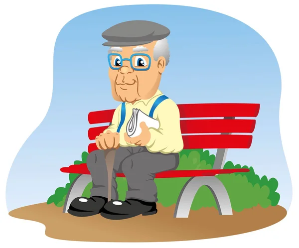 Starší lidé sedí na lavičce v parku — Stockový vektor