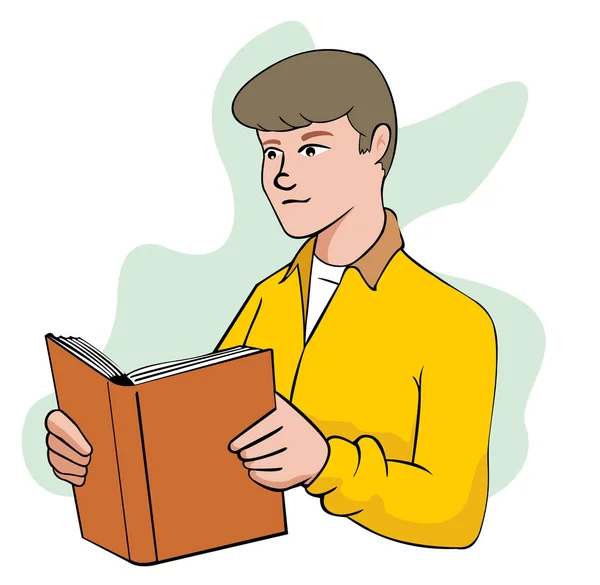 Illustration of person man reading book. Ideal for educational and training materials, institutional — Stock Vector