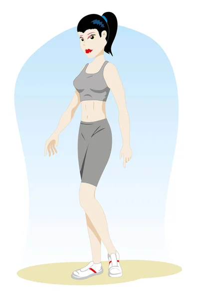 Ilustração representa uma pessoa mulher, com roupas de ginástica, desportista. Ideal para esportes e materiais institucionais — Vetor de Stock