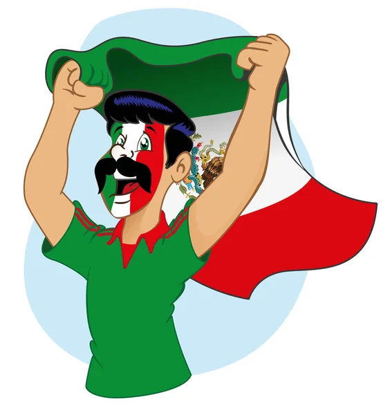 Hombre Mexicano partidario vibrando — Vector de stock