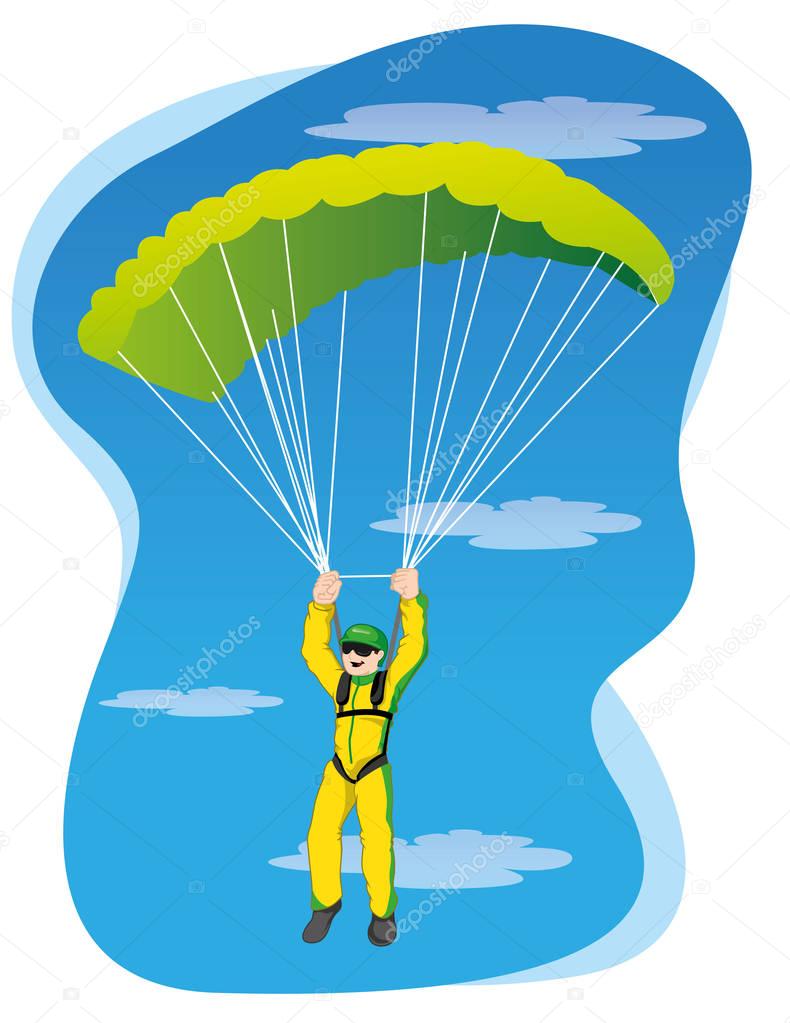 Illustration represents a person, jumping from parachute. Ideal for materials on radical and institutional sports