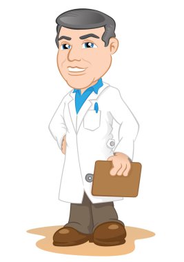 Adam bir laboratuvar önlüğü, Doktor, öğretmen veya eczane elinde dosya olan temsil eden illüstrasyon 