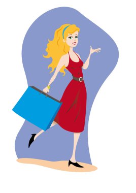 Resimde alışveriş çantası ile mutlu bir genç kadın temsil eder.