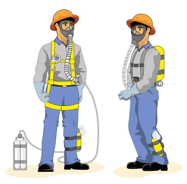 Individuo que protege la nariz y la boca para inhalar gases venenosos causados por un accidente de trabajo — Vector de stock