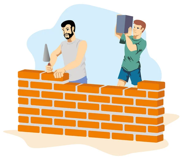 Иллюстрация, изображающая людей, строящих стену на строительной площадке. Идеально подходит для институциональных материалов — стоковый вектор