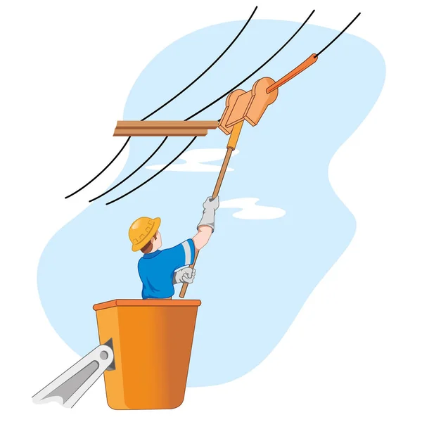 Ilustração mostra o funcionário fazendo manutenção de rede — Vetor de Stock