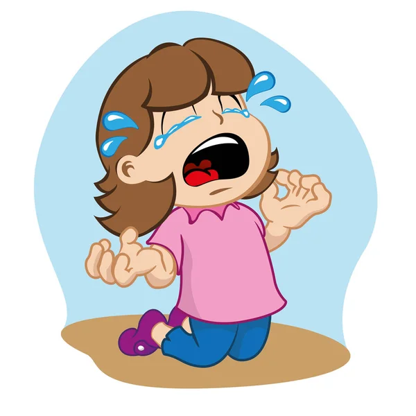 Illustrations cartoon Crying girl — Stock Vector