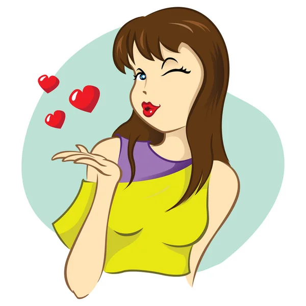 Illustration representing a beautiful passionate girl sending kiss — Stock Vector