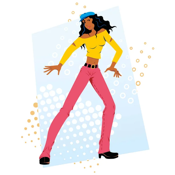 Ilustración de una chica afrodescendiente feliz bailando alegremente — Archivo Imágenes Vectoriales