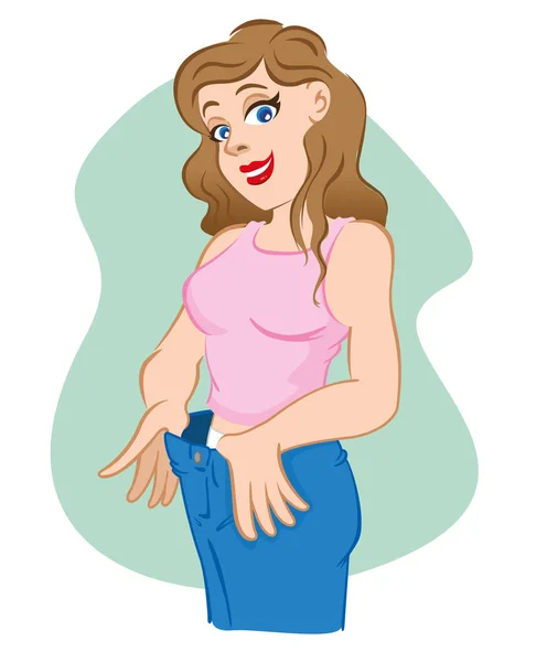 Illustration d'une fille heureuse d'être plus mince et les vêtements deviennent plus larges — Image vectorielle