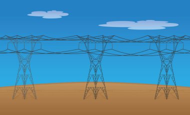 Illustration of electric power transmission towers and high voltage cables. Ideal for training and institutional material clipart