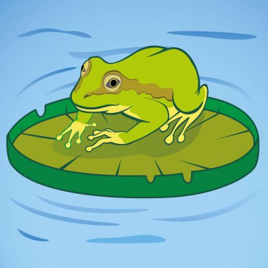 Illustration of a frog on a victoria regia floating in water. Ideal for educational and cultural materials clipart