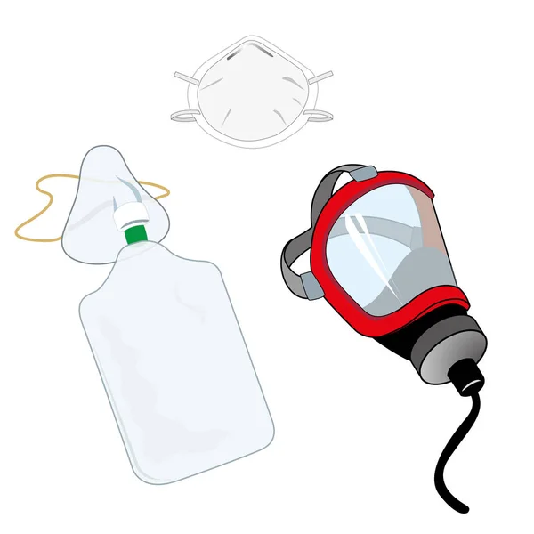 Bazı güvenlik ekipmanları ve gaz maskesi ve oksijen koruma temsil eden illüstrasyon — Stok Vektör