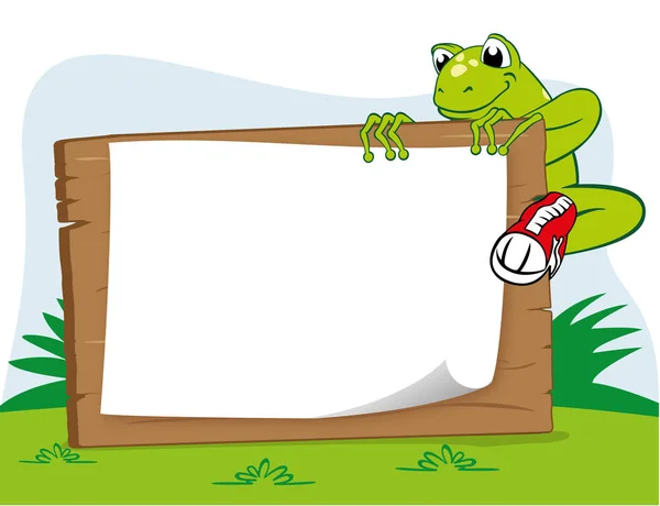 Illustration of a frog on a warning board. Ideal for educational and cultural materials — Stock Vector