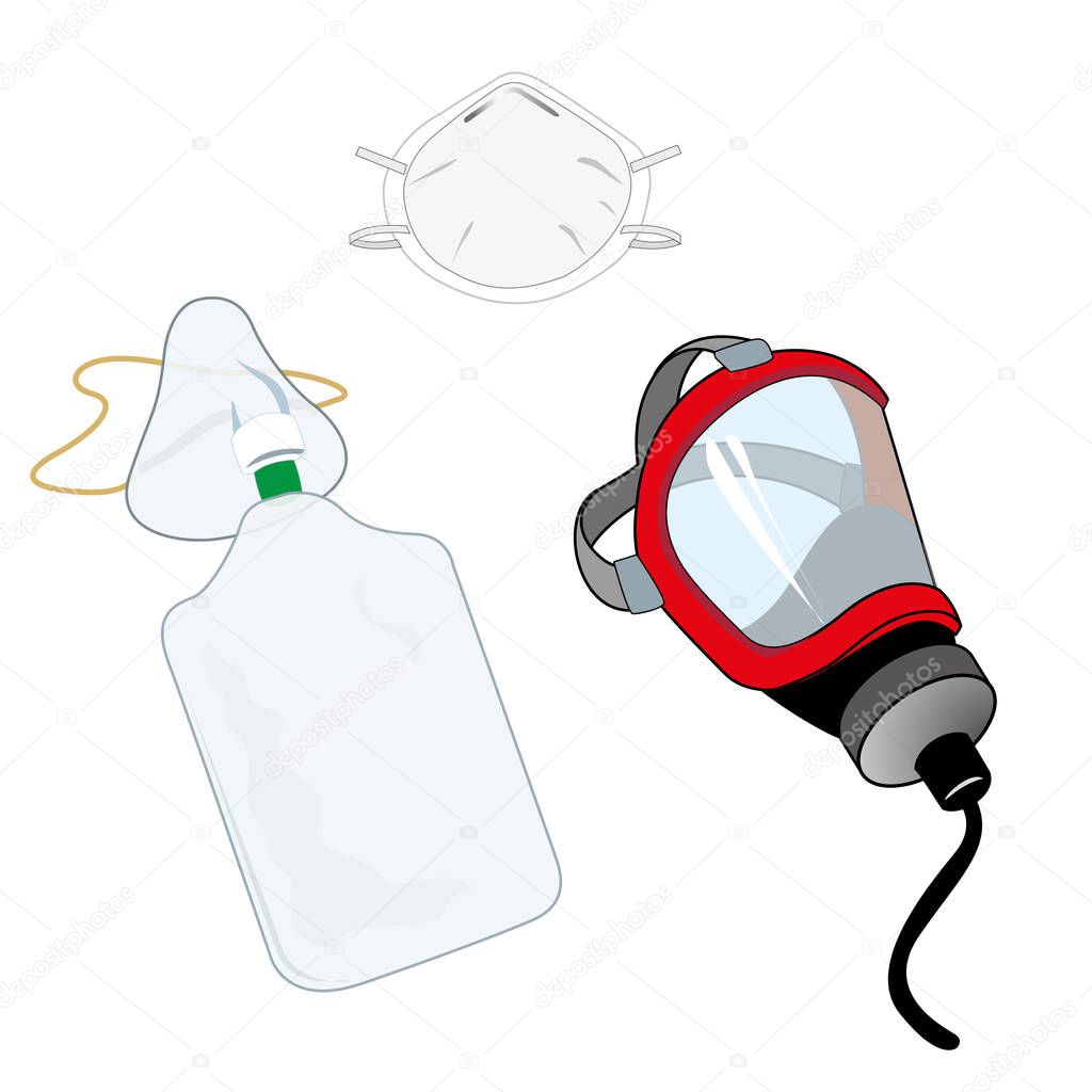 Illustration representing some safety equipment and gas mask and oxygen protection 