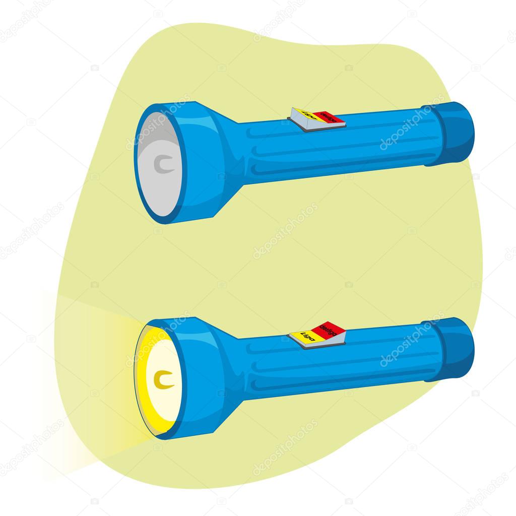 Illustration of a manual flashlight on and off. Ideal for animations and institutional materials