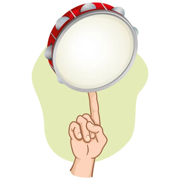 Ilustração de uma mão de pessoa equilibrando um tamboril de samba. Ideal para materiais educacionais e institucionais — Vetor de Stock