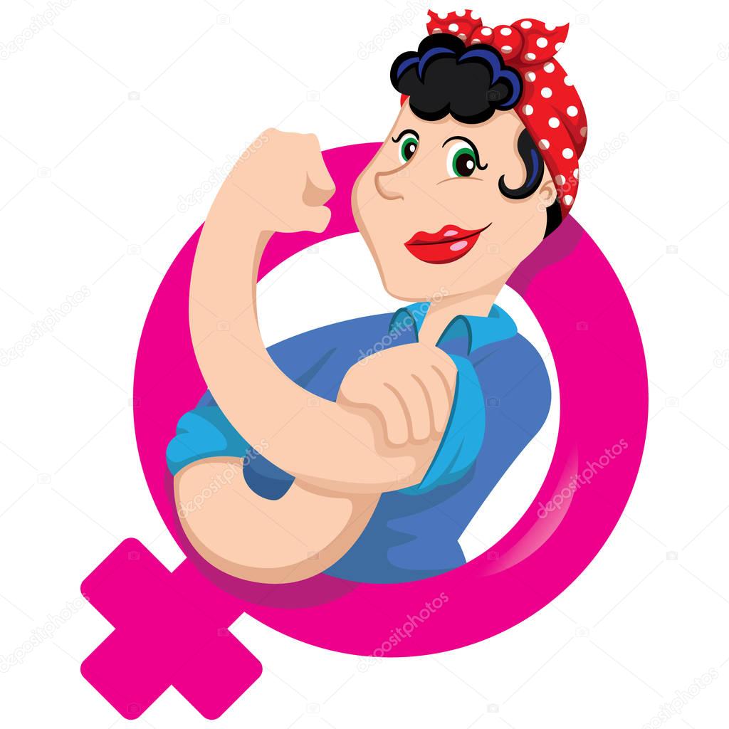 Female mascot Rose Rethinker of awareness of the rights and strength of women on the symbol of women. Ideal for educational and informational materials